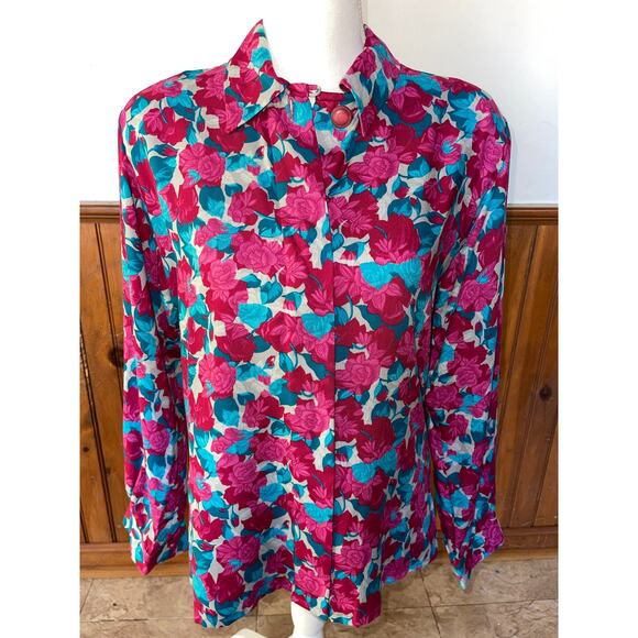 Womens Country Sophisticates by Pendleton Floral Pink Blue Button Down Blouse 8 - Picture 1 of 10